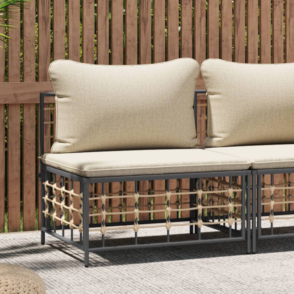 vidaXL Patio Middle Sofa with Beige Cushions Poly Rattan-0