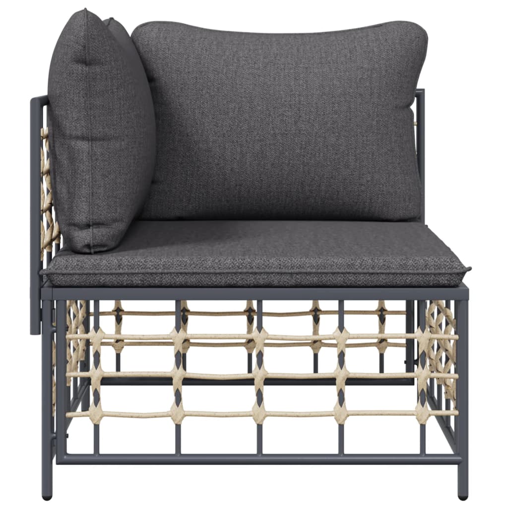vidaXL Patio Corner Sofa with Dark Gray Cushions Poly Rattan-1