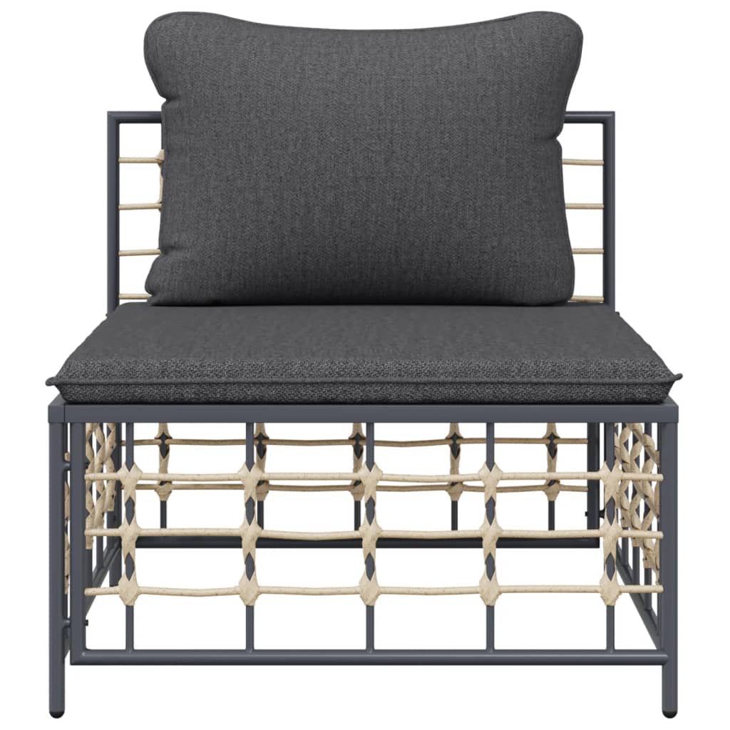 vidaXL Patio Middle Sofa with Dark Gray Cushions Poly Rattan-1