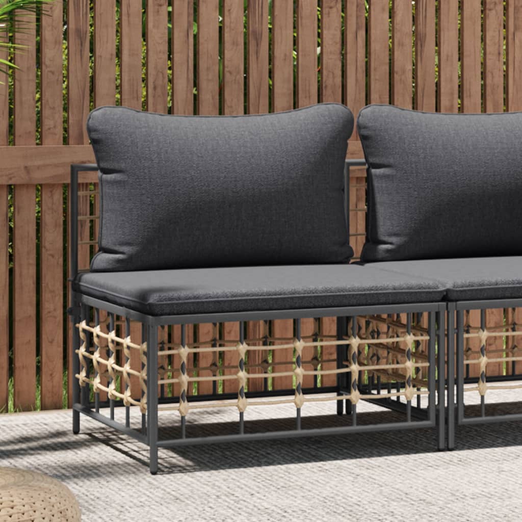 vidaXL Patio Middle Sofa with Dark Gray Cushions Poly Rattan-0