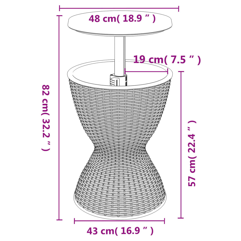 vidaXL Table 3-in-1 Beer and Wine Ice Bucket Cocktail Table Polypropylene-10