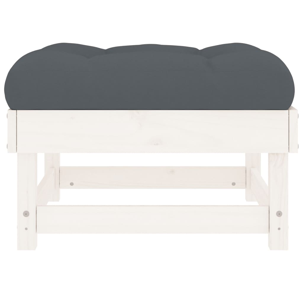 vidaXL Patio Footstool with Cushion White Solid Wood Pine-3