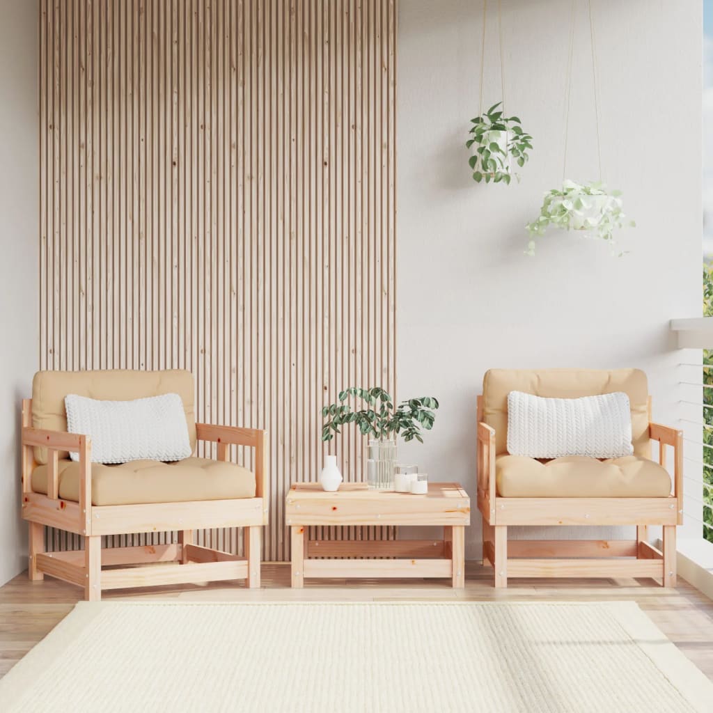 vidaXL Patio Chairs with Cushions 2 pcs Solid Wood Pine-0