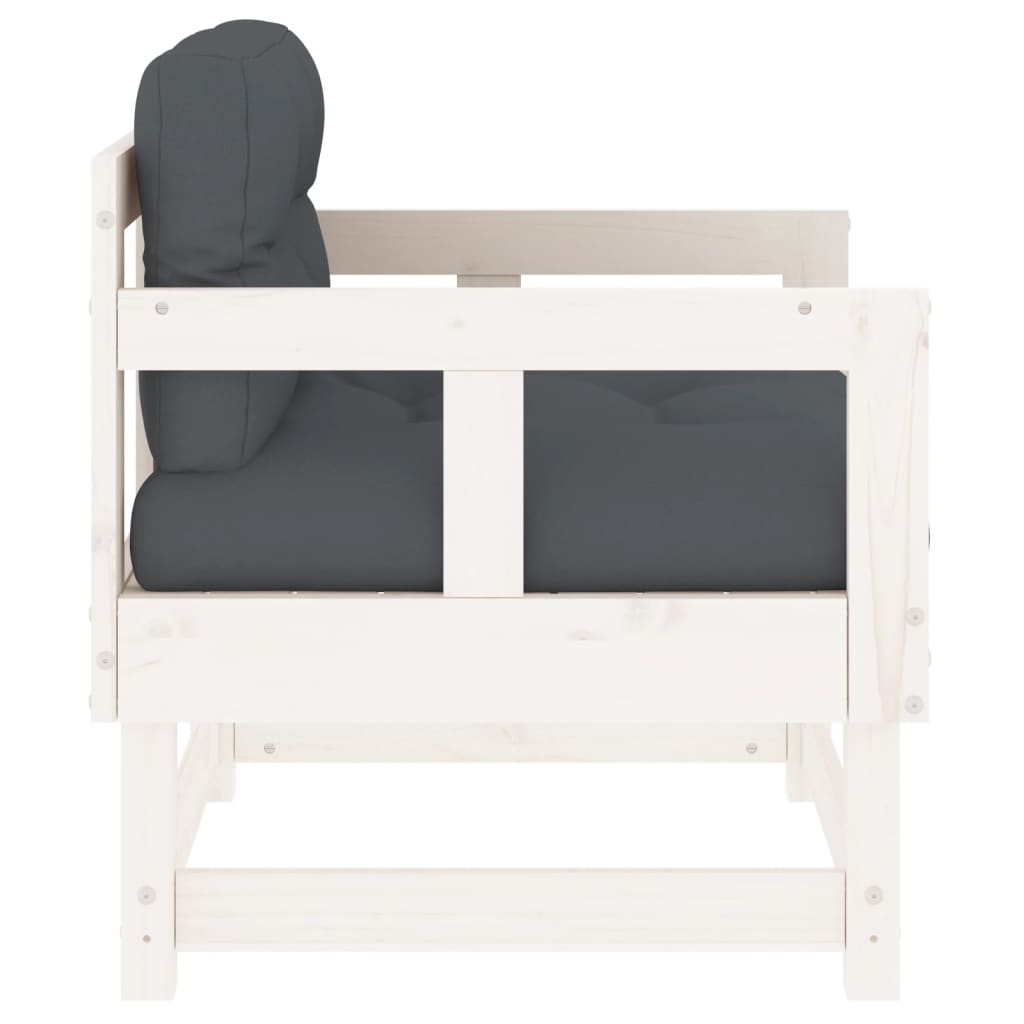 vidaXL Patio Chairs with Cushions 2 pcs White Solid Wood Pine-3