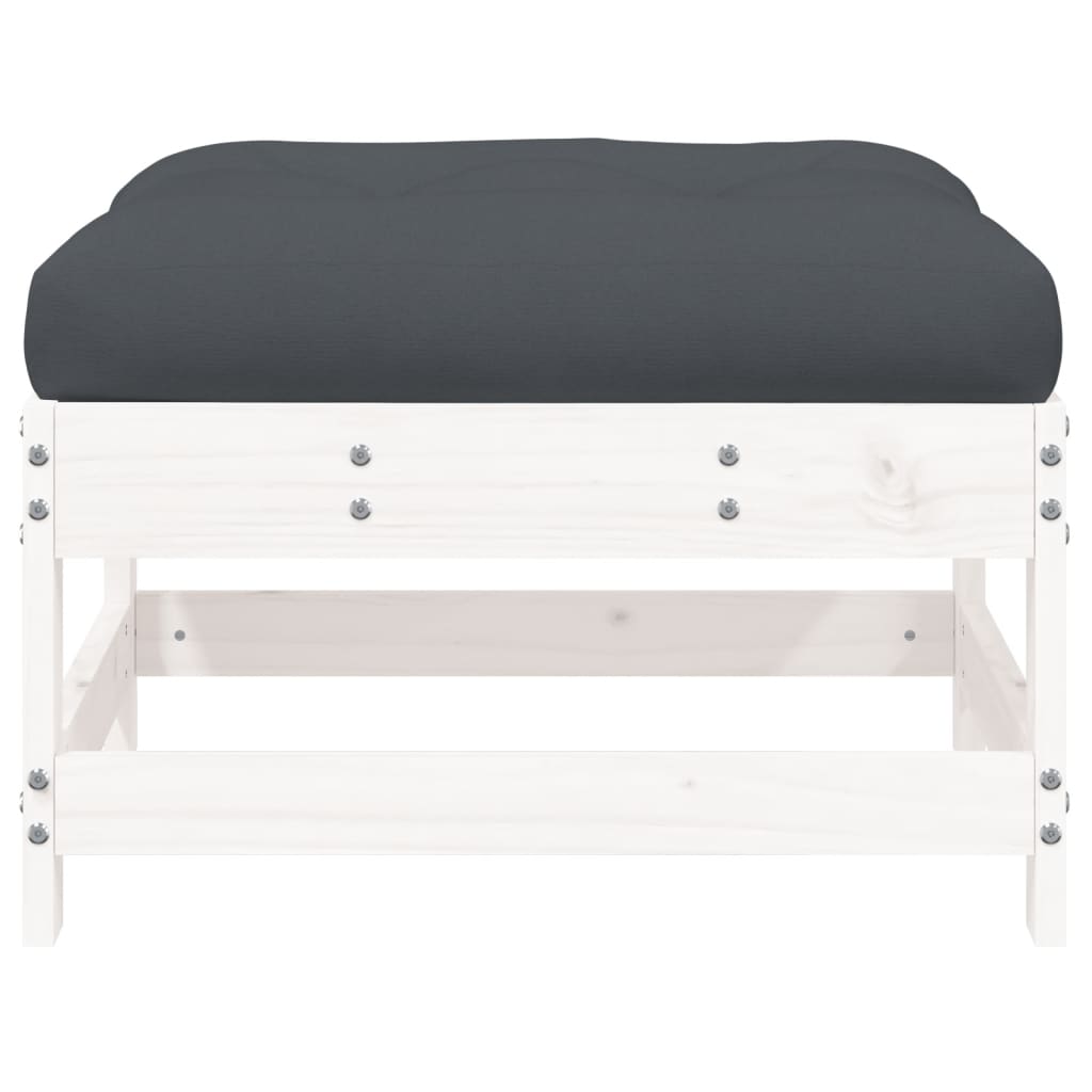 vidaXL Patio Footstool with Cushion White Solid Wood Pine-1