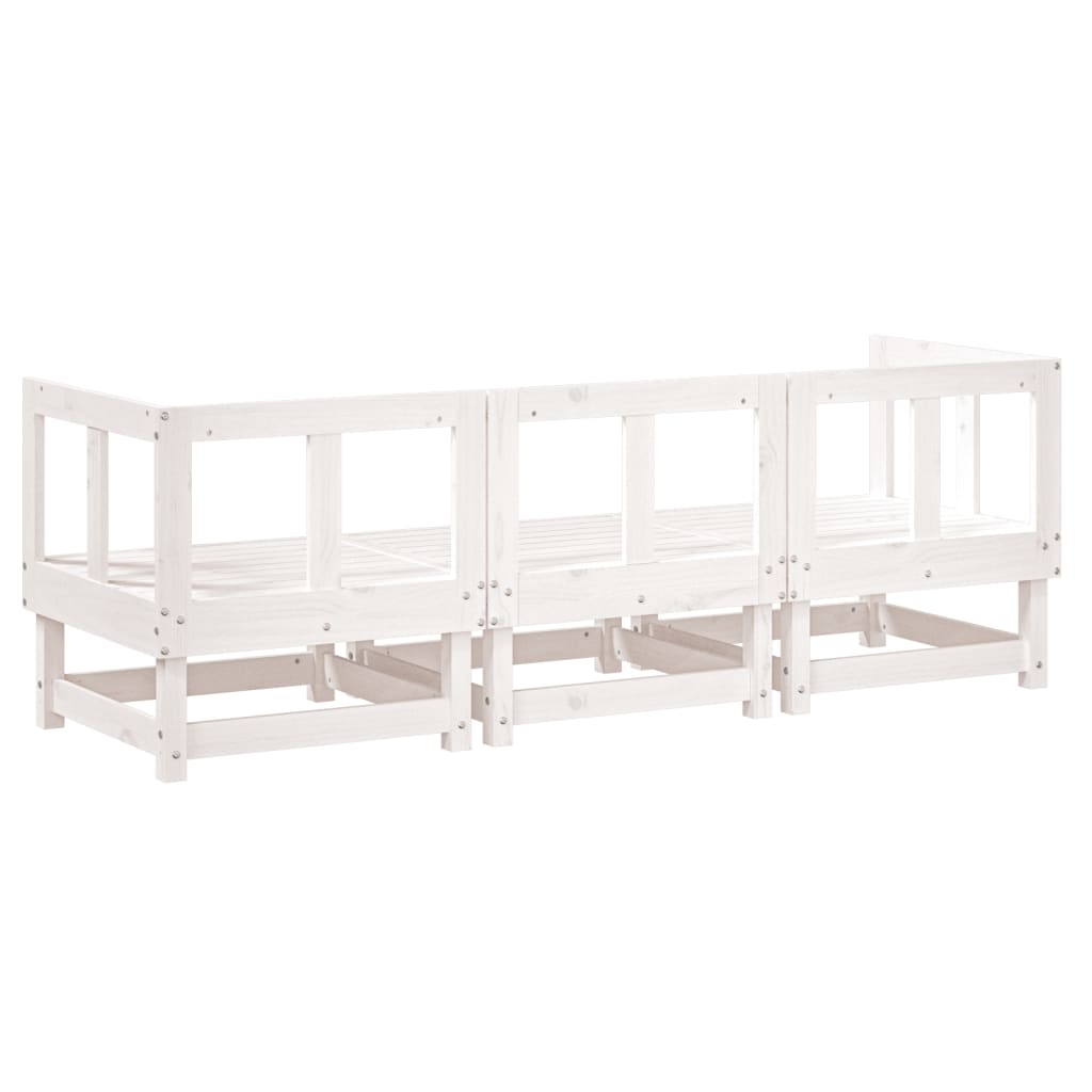 vidaXL 3 Piece Patio Lounge Set White Solid Wood Pine-1