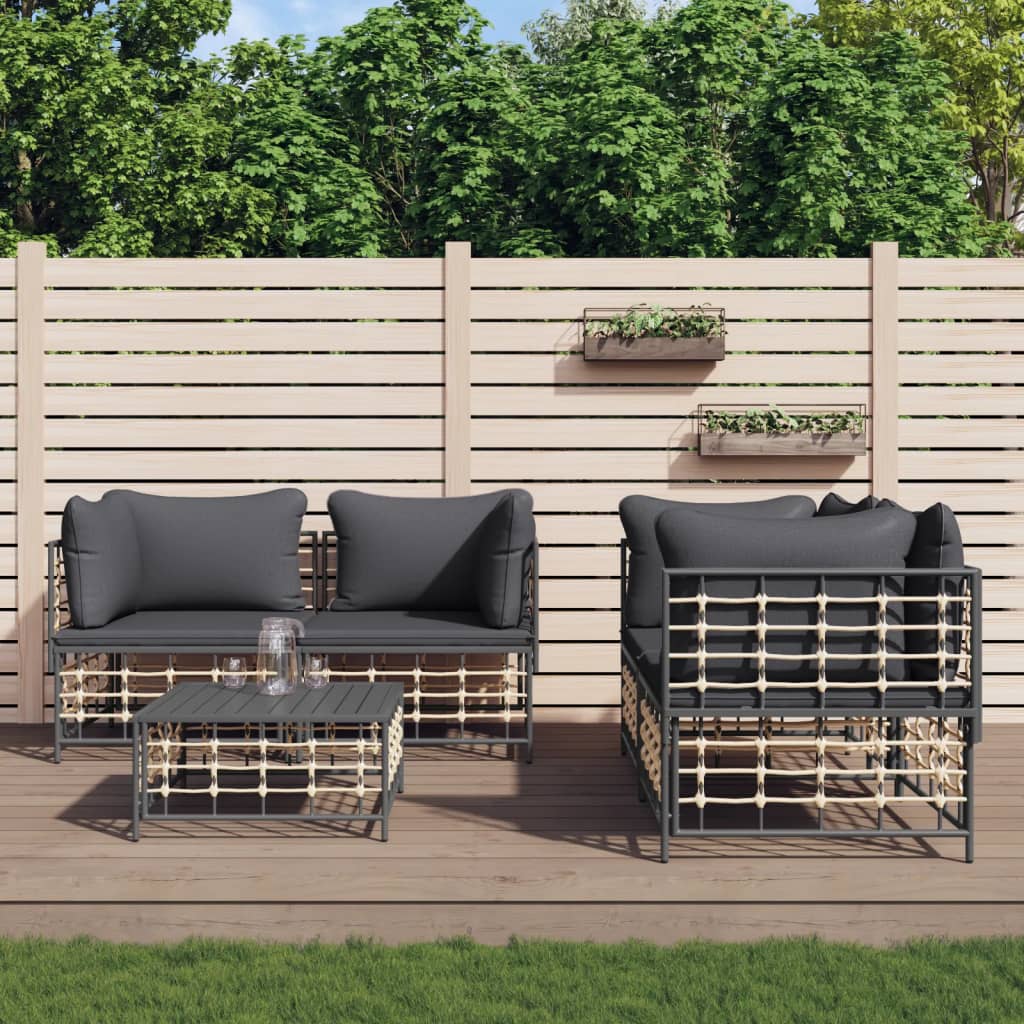 vidaXL 5 Piece Patio Lounge Set with Cushions Anthracite Poly Rattan-0