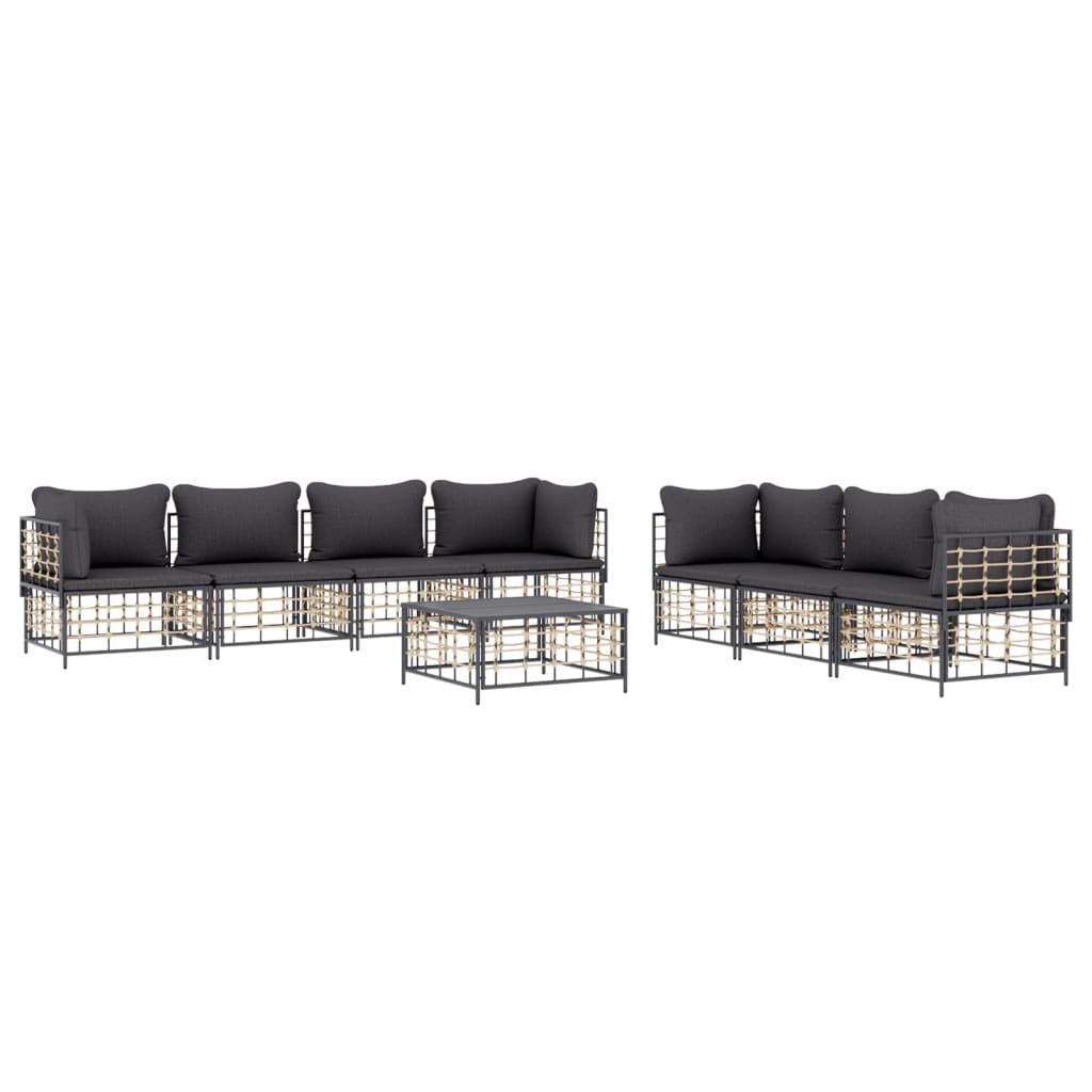 vidaXL 8 Piece Patio Lounge Set with Cushions Anthracite Poly Rattan-1