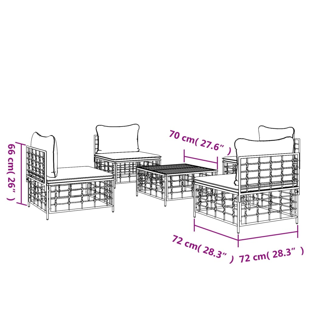 vidaXL Patio Furniture Set 5 Piece Sectional Sofa with Cushions Poly Rattan-8