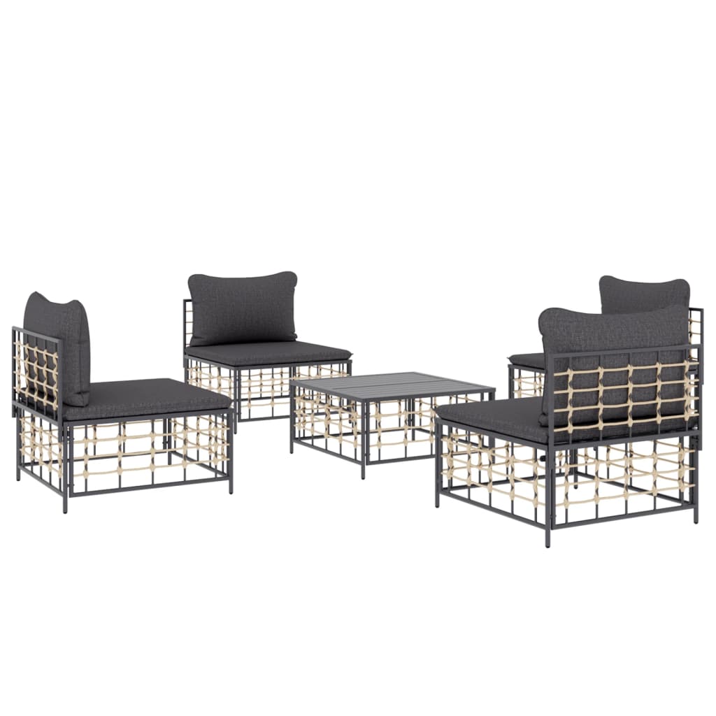 vidaXL Patio Furniture Set 5 Piece Sectional Sofa with Cushions Poly Rattan-3