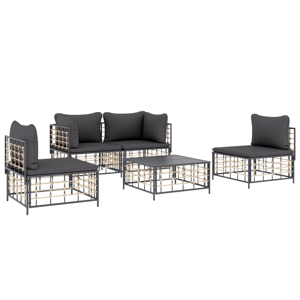 vidaXL 5 Piece Patio Lounge Set with Cushions Anthracite Poly Rattan-1