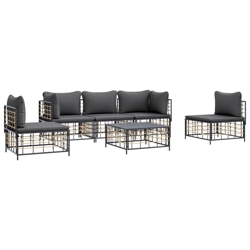 vidaXL 6 Piece Patio Lounge Set with Cushions Anthracite Poly Rattan-1