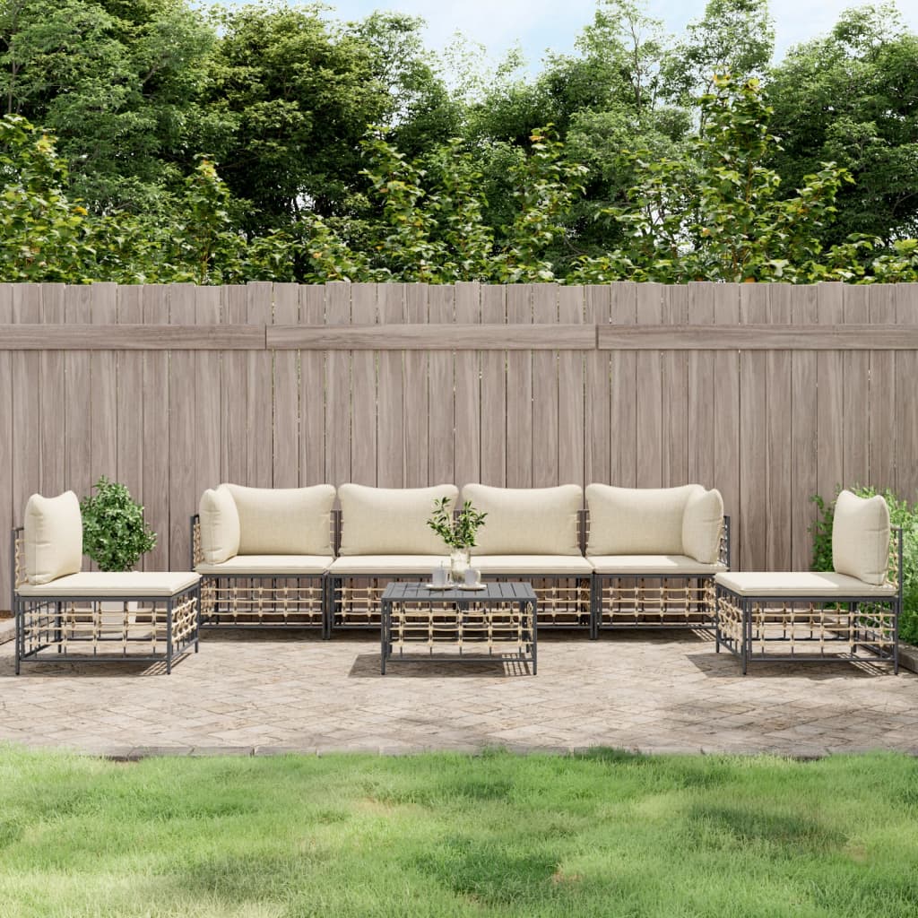 vidaXL 7 Piece Patio Lounge Set with Cushions Anthracite Poly Rattan-0