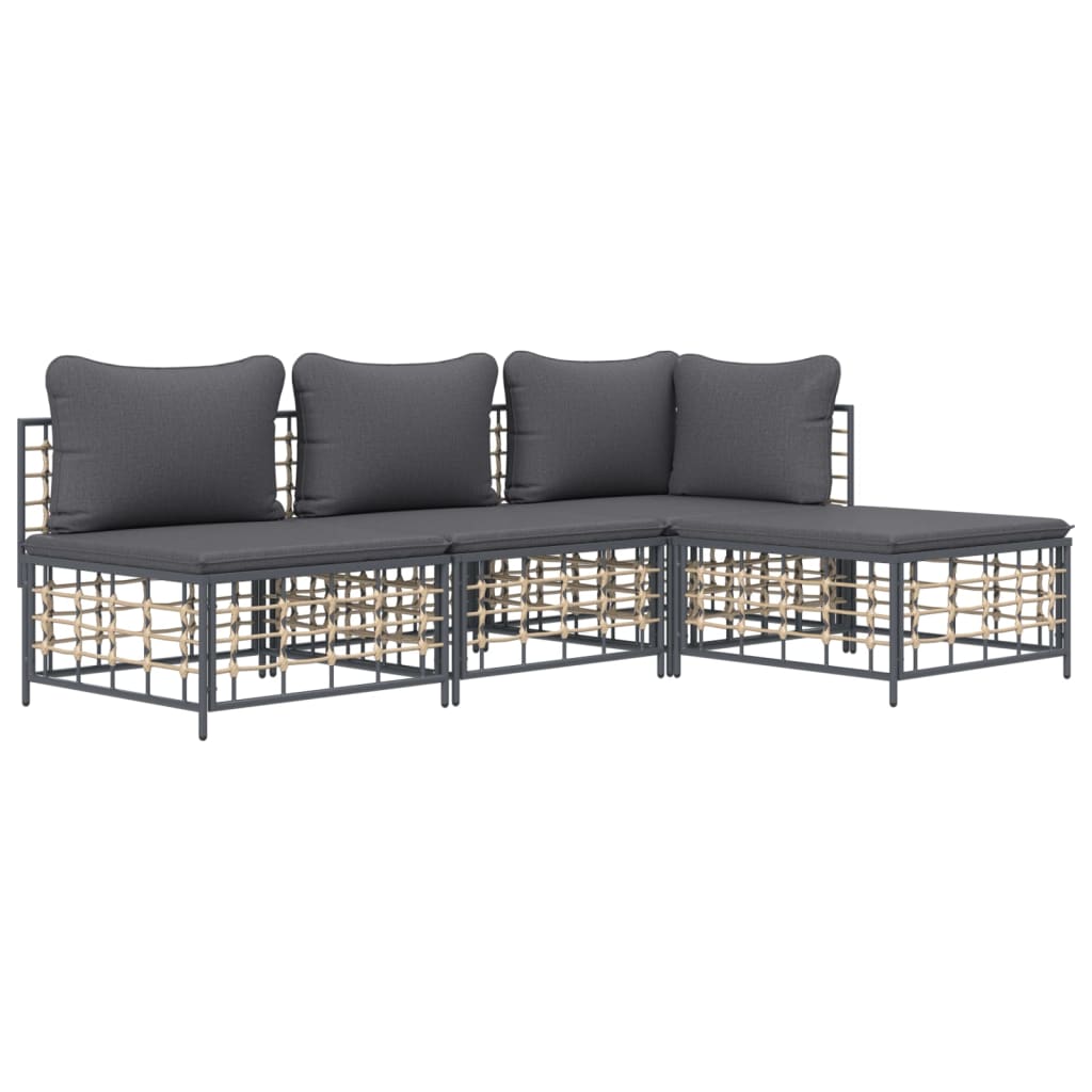 vidaXL 4 Piece Patio Lounge Set with Cushions Anthracite Poly Rattan-1