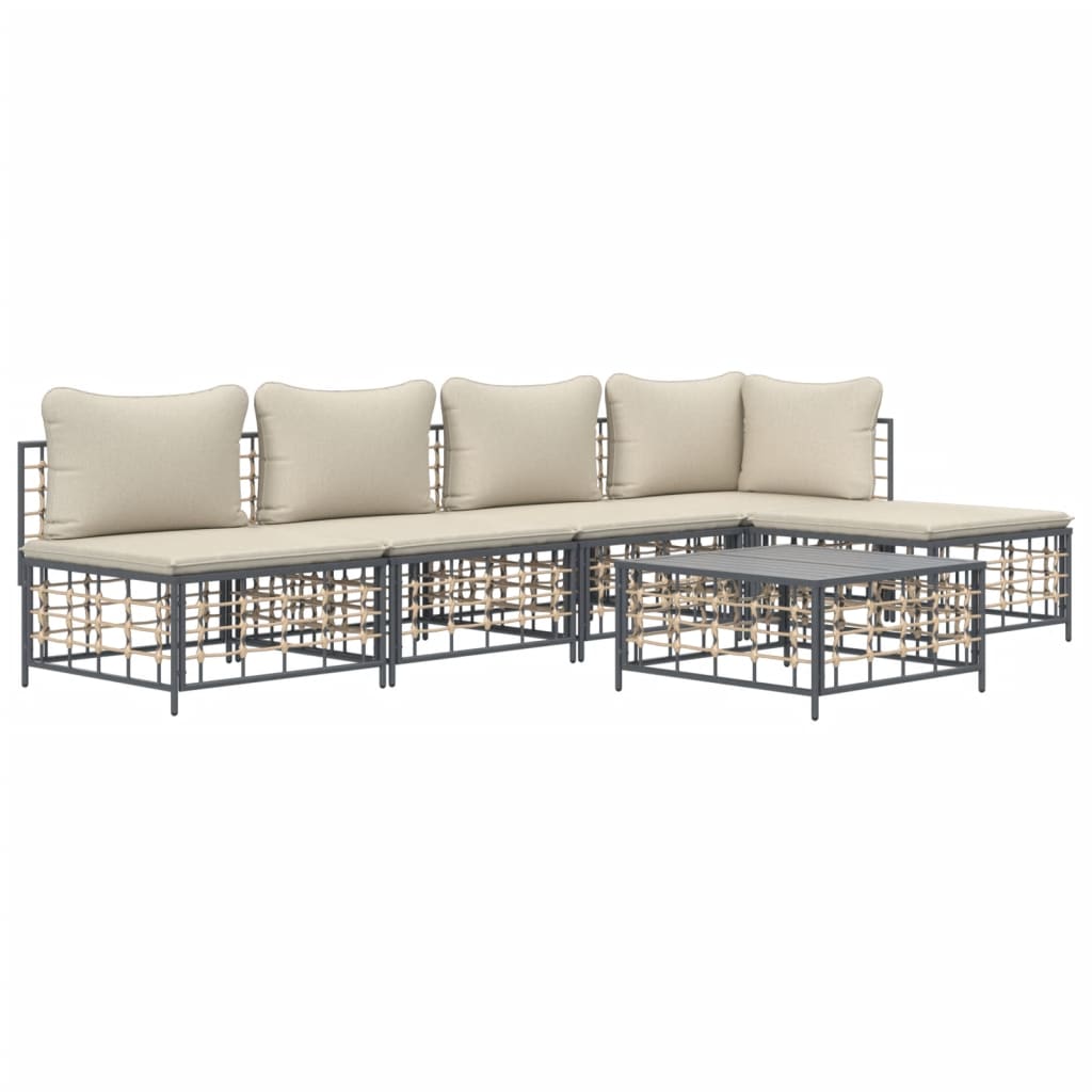 vidaXL 6 Piece Patio Lounge Set with Cushions Anthracite Poly Rattan-1