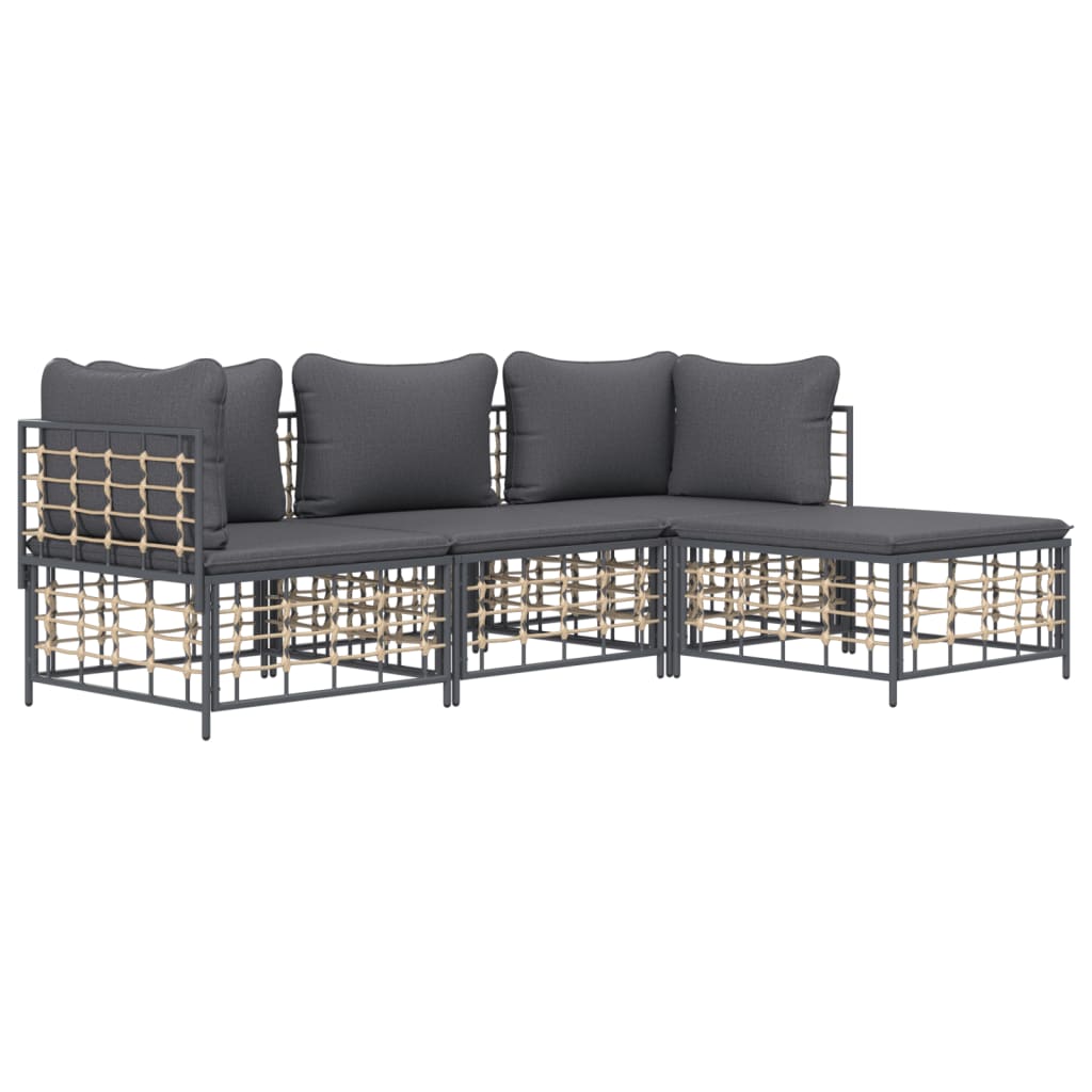 vidaXL 4 Piece Patio Lounge Set with Cushions Anthracite Poly Rattan-1