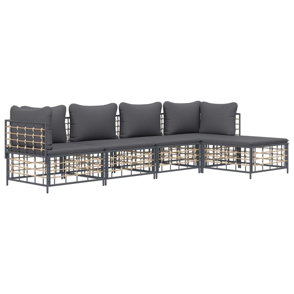 vidaXL 5 Piece Patio Lounge Set with Cushions Anthracite Poly Rattan-1