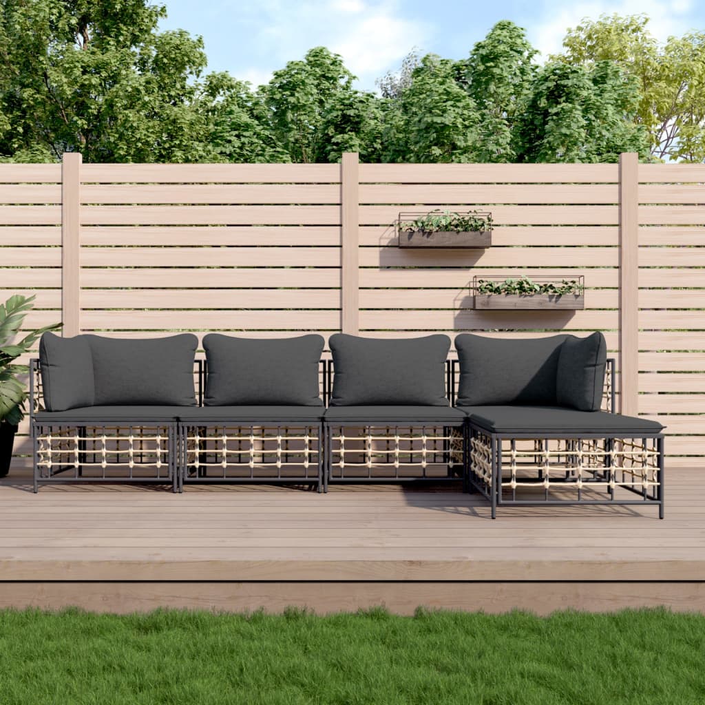 vidaXL 5 Piece Patio Lounge Set with Cushions Anthracite Poly Rattan-0