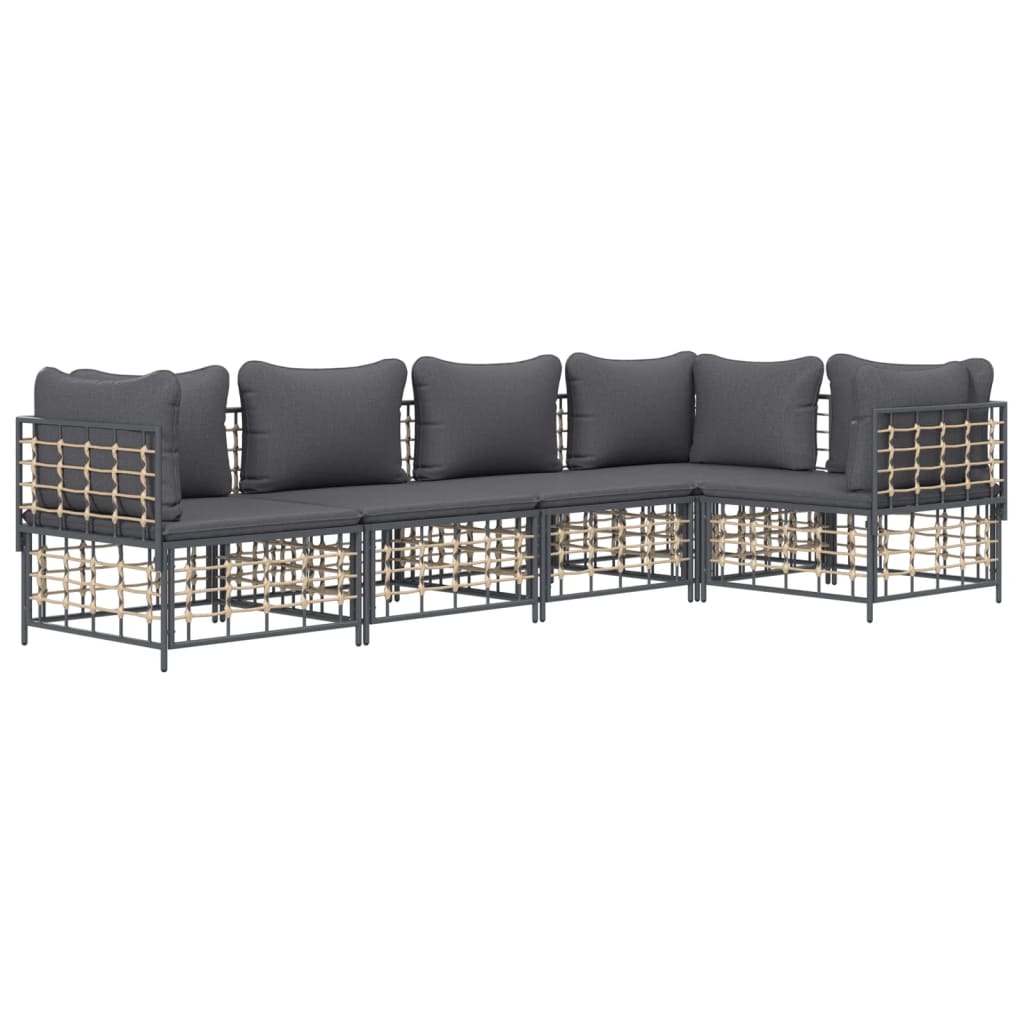 vidaXL 5 Piece Patio Lounge Set with Cushions Anthracite Poly Rattan-1