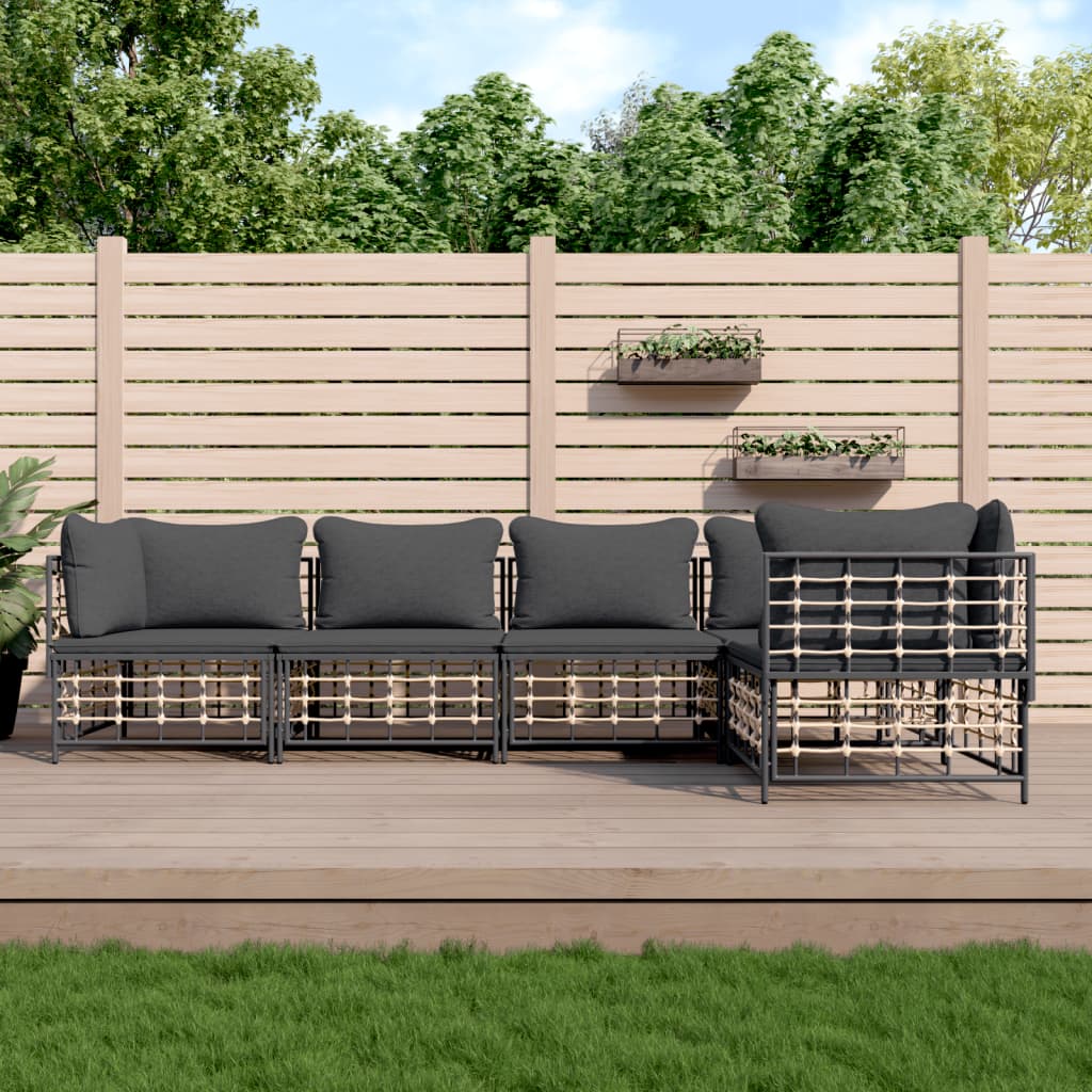 vidaXL 5 Piece Patio Lounge Set with Cushions Anthracite Poly Rattan-0