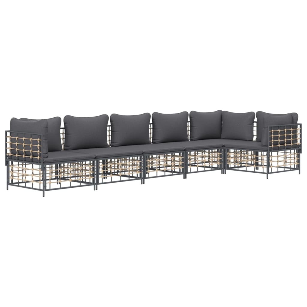 vidaXL 6 Piece Patio Lounge Set with Cushions Anthracite Poly Rattan-1