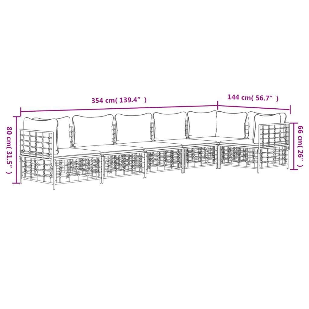 vidaXL 6 Piece Patio Lounge Set with Cushions Anthracite Poly Rattan-6