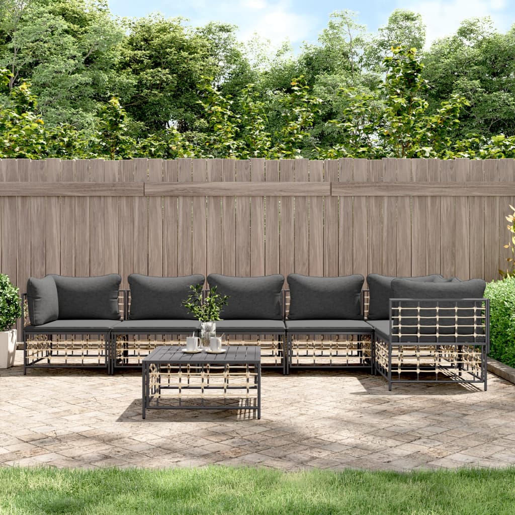 vidaXL 7 Piece Patio Lounge Set with Cushions Anthracite Poly Rattan-0