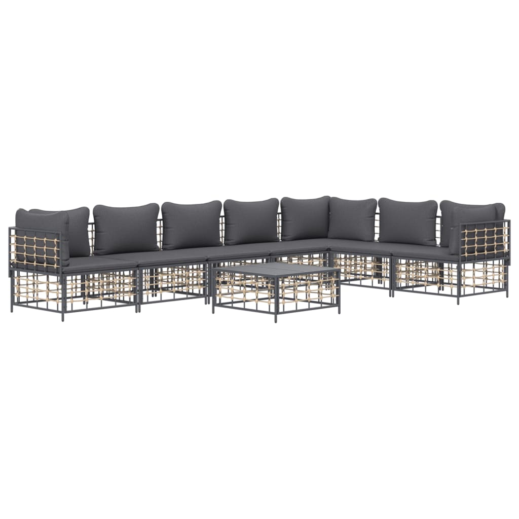 vidaXL 8 Piece Patio Lounge Set with Cushions Anthracite Poly Rattan-1