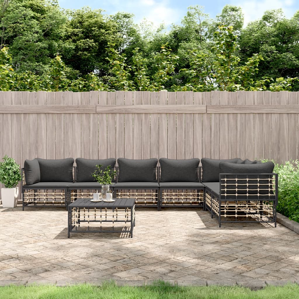 vidaXL 8 Piece Patio Lounge Set with Cushions Anthracite Poly Rattan-0