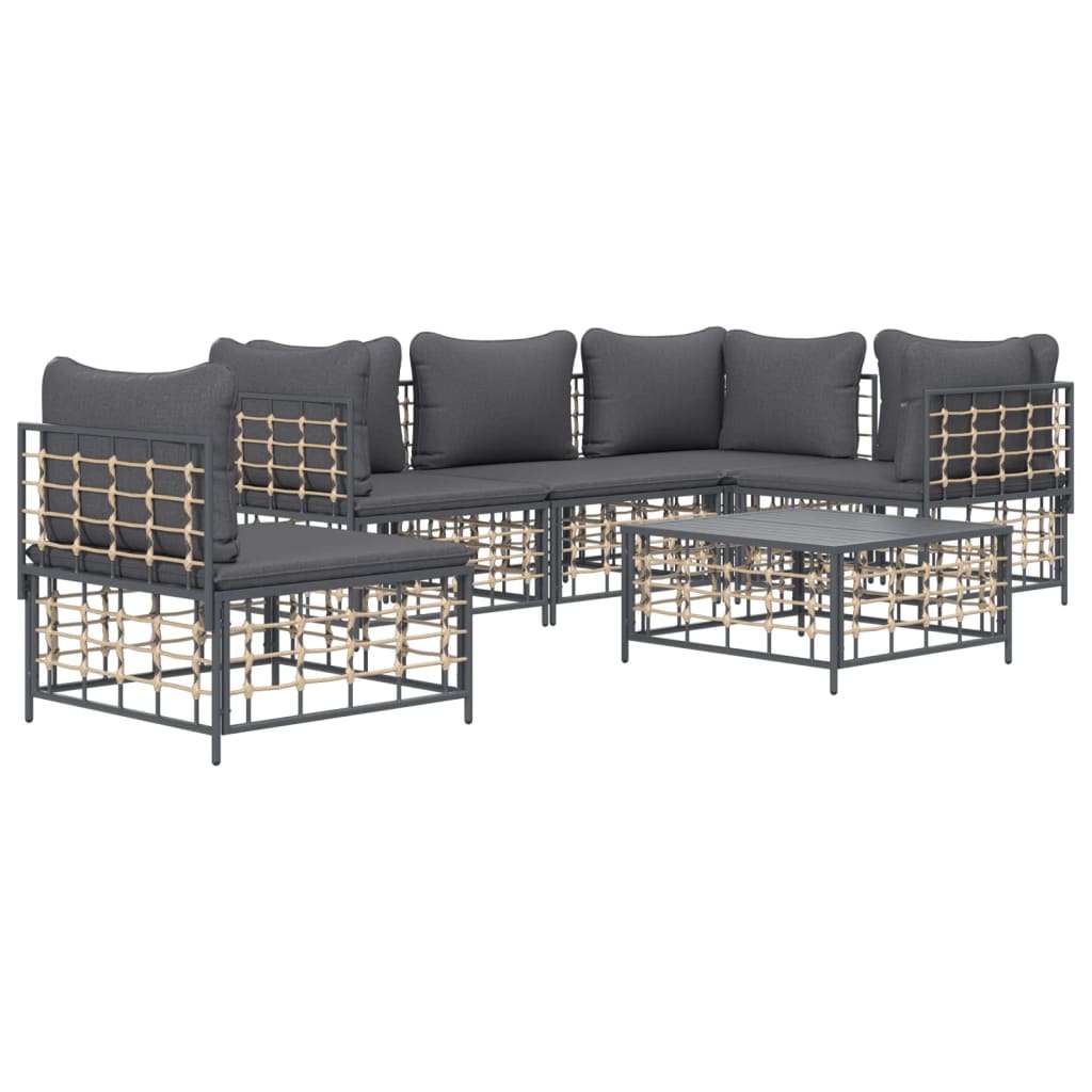 vidaXL 6 Piece Patio Lounge Set with Cushions Anthracite Poly Rattan-1