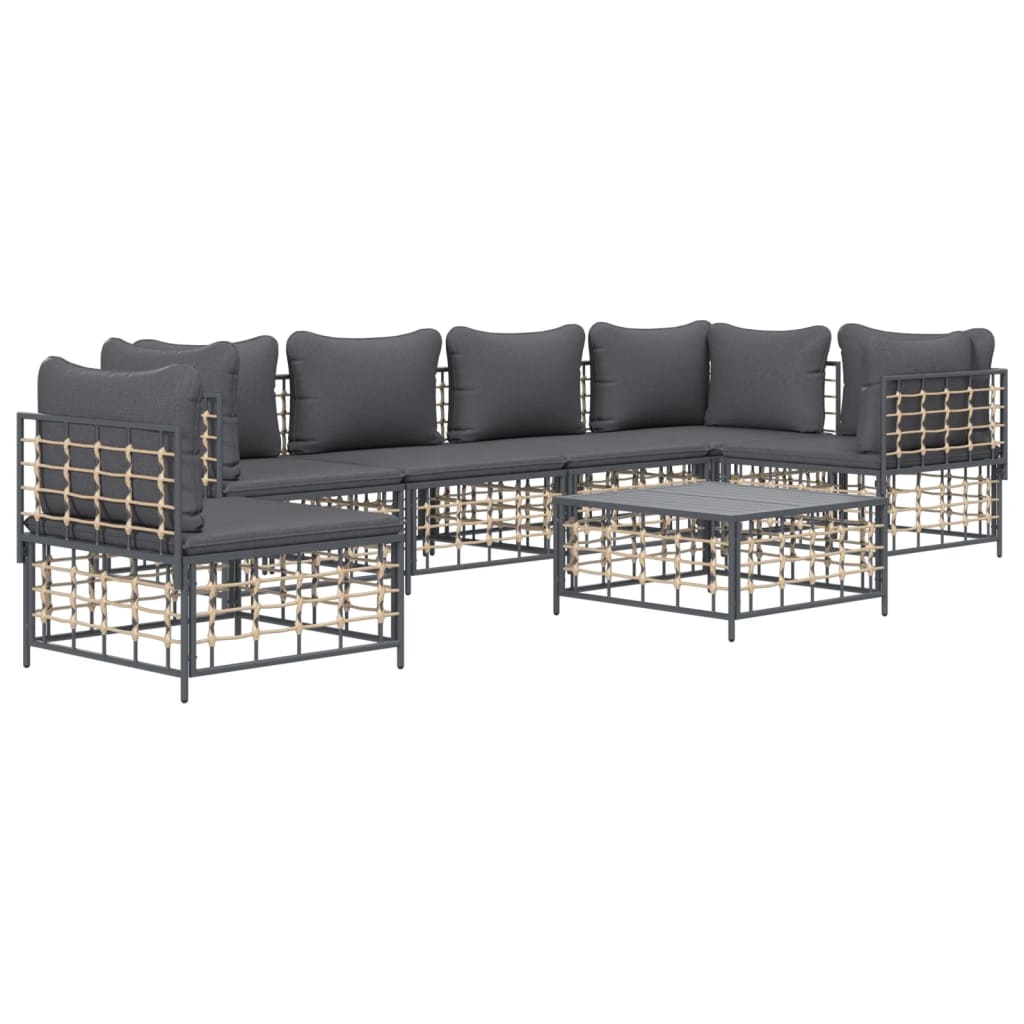 vidaXL 7 Piece Patio Lounge Set with Cushions Anthracite Poly Rattan-2