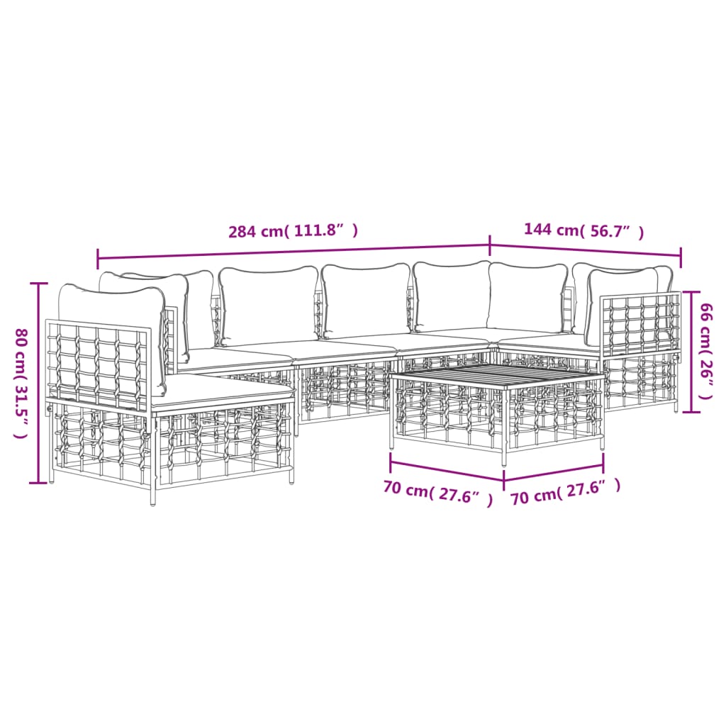 vidaXL 7 Piece Patio Lounge Set with Cushions Anthracite Poly Rattan-1