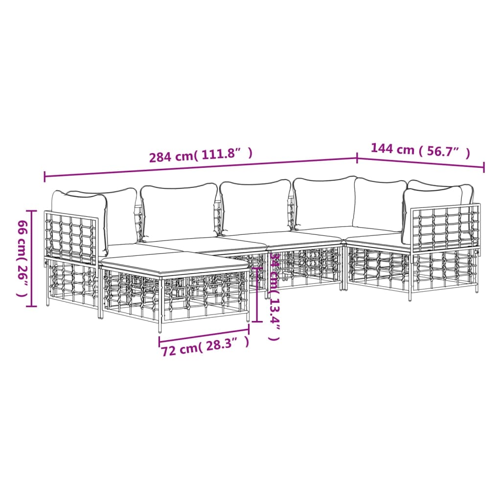 vidaXL 6 Piece Patio Lounge Set with Cushions Anthracite Poly Rattan-1