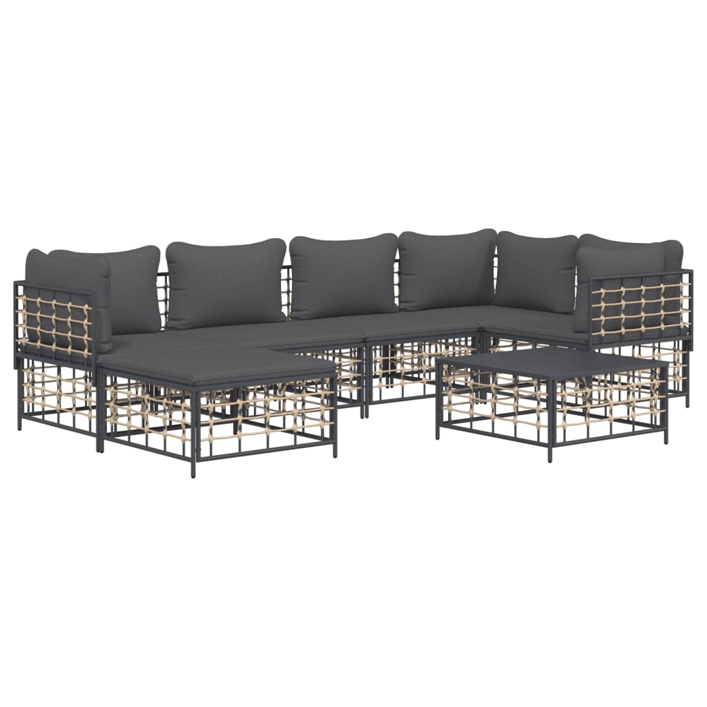 vidaXL 7 Piece Patio Lounge Set with Cushions Anthracite Poly Rattan-1