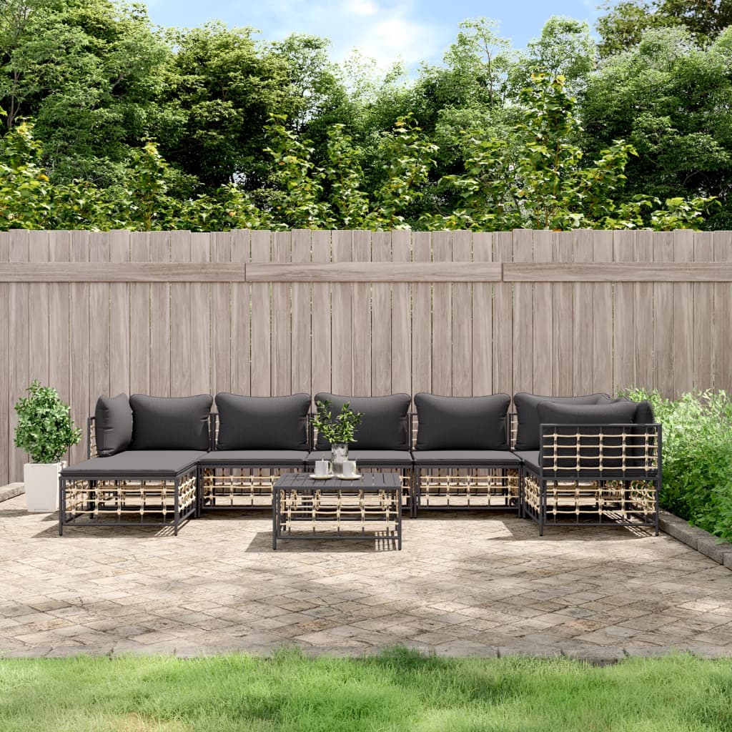 vidaXL 8 Piece Patio Lounge Set with Cushions Anthracite Poly Rattan-0