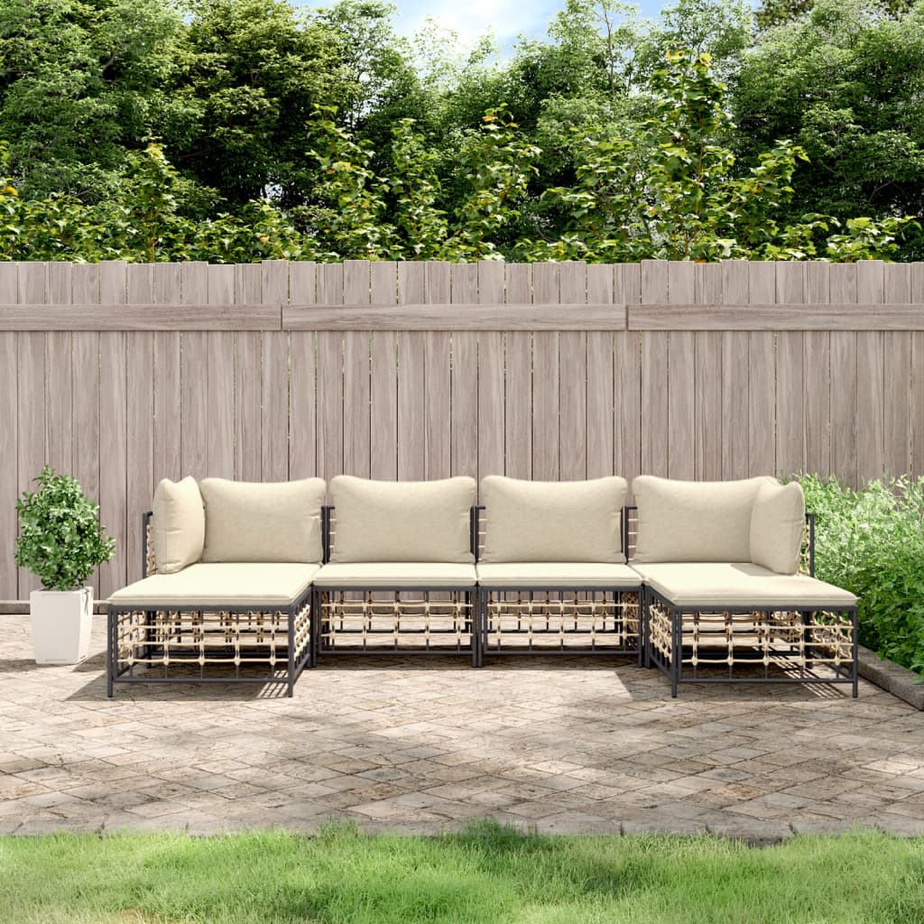vidaXL 6 Piece Patio Lounge Set with Cushions Anthracite Poly Rattan-0