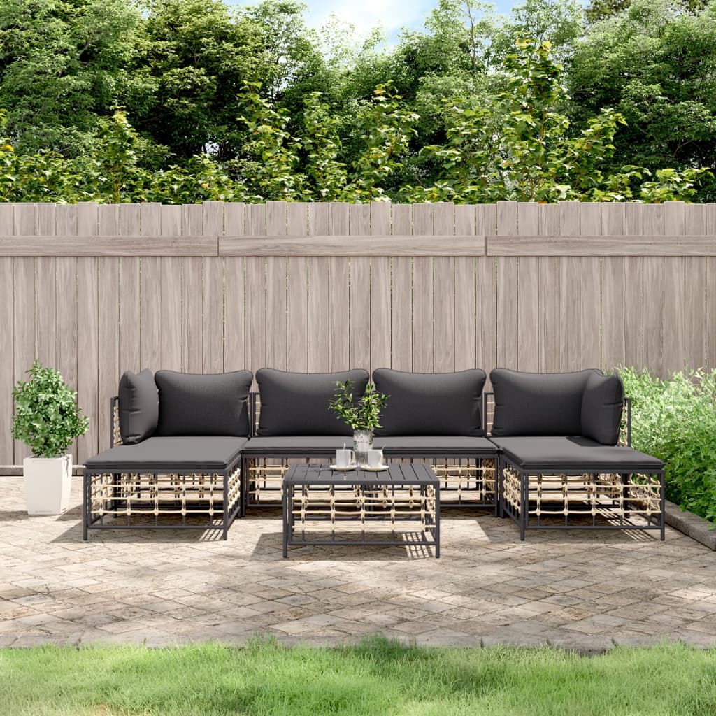 vidaXL 7 Piece Patio Lounge Set with Cushions Anthracite Poly Rattan-0
