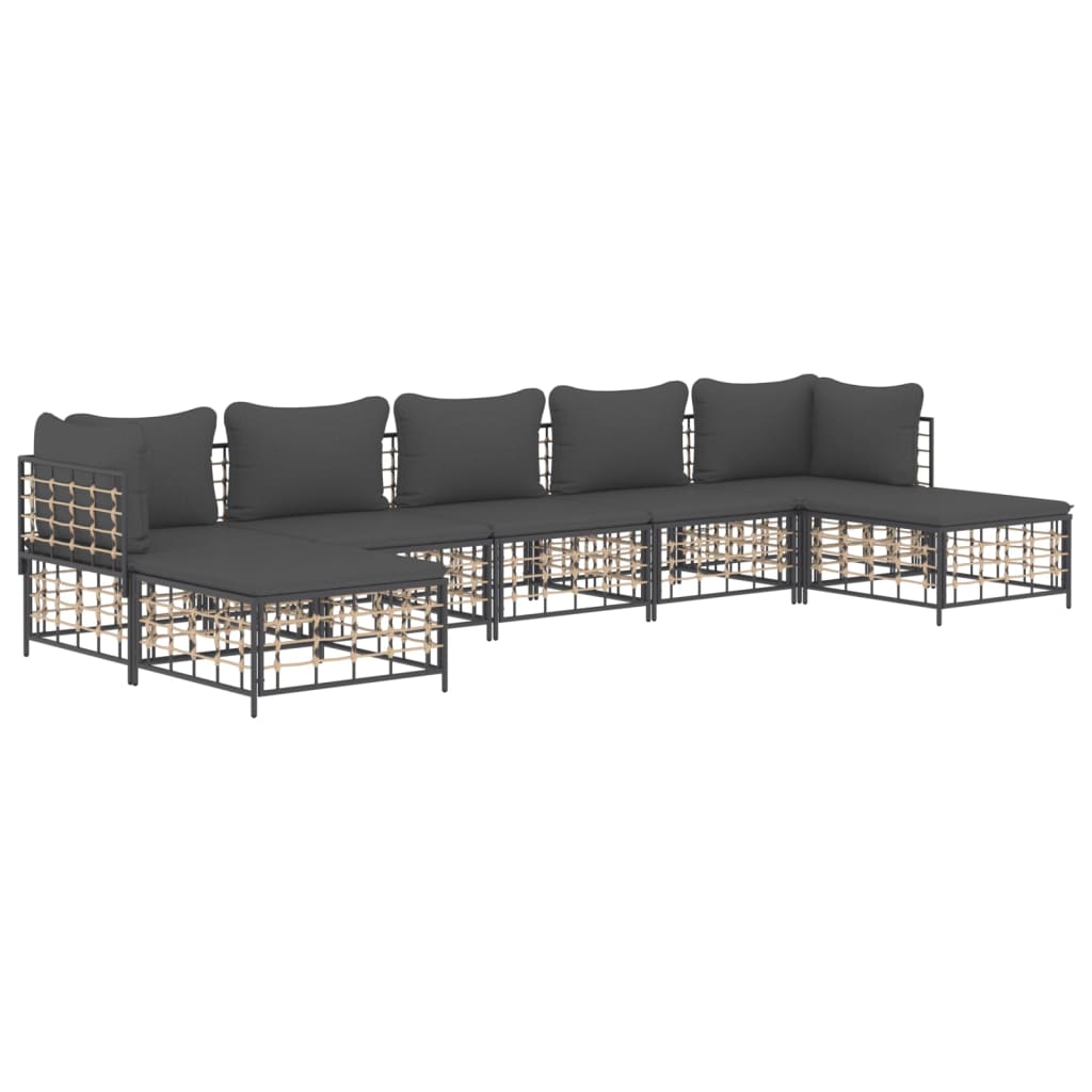 vidaXL 7 Piece Patio Lounge Set with Cushions Anthracite Poly Rattan-1