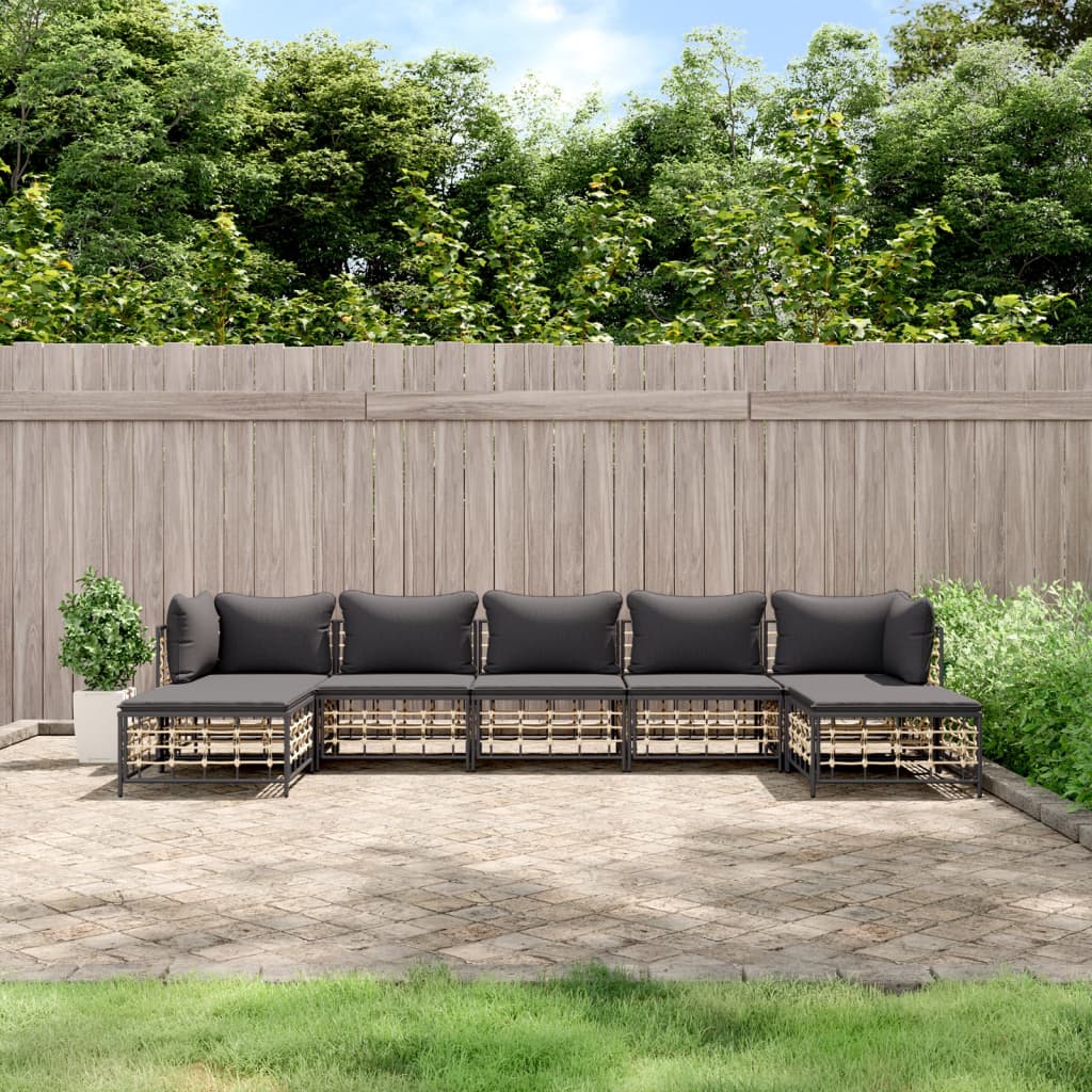 vidaXL 7 Piece Patio Lounge Set with Cushions Anthracite Poly Rattan-0