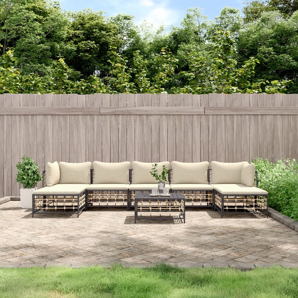 vidaXL 8 Piece Patio Lounge Set with Cushions Anthracite Poly Rattan-0