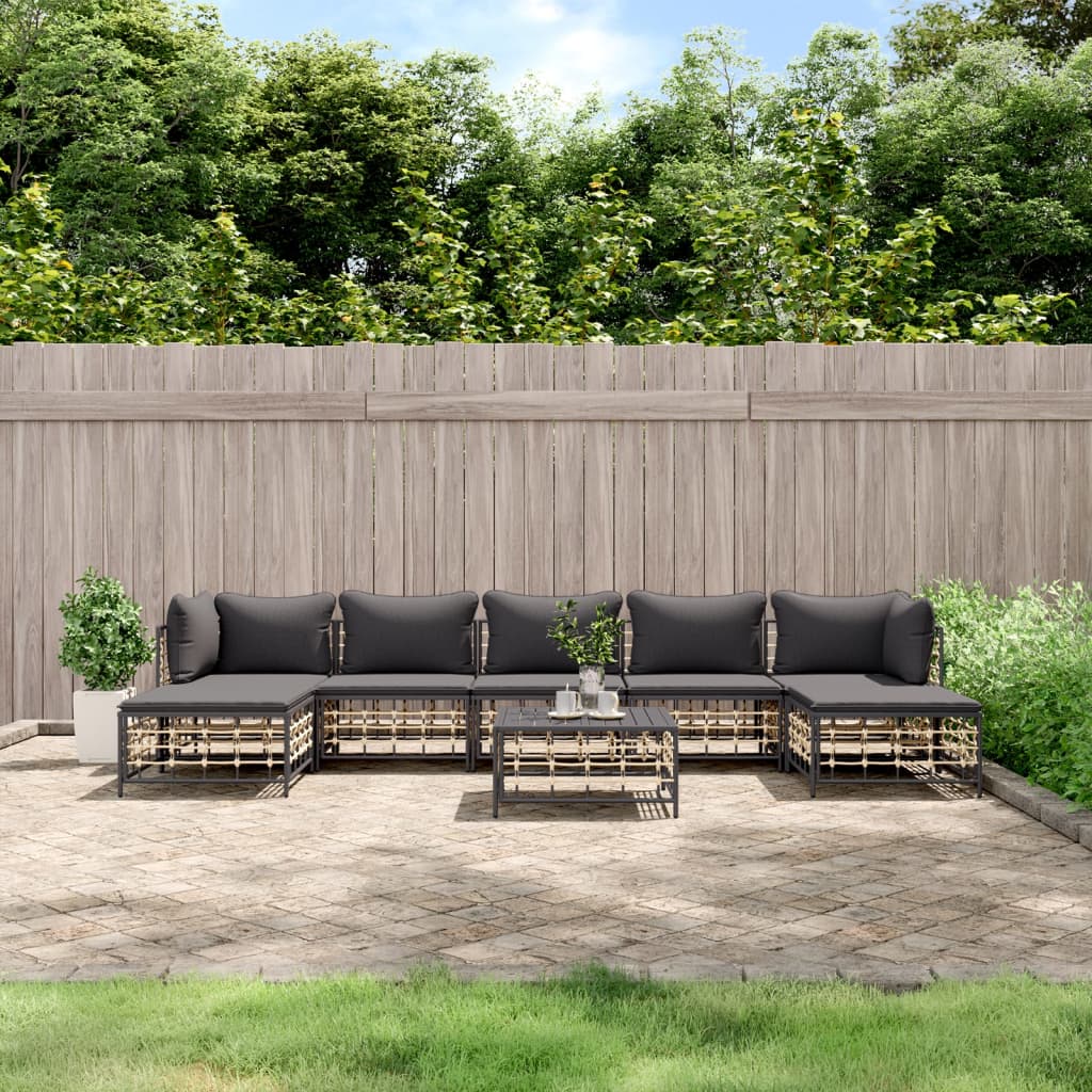 vidaXL 8 Piece Patio Lounge Set with Cushions Anthracite Poly Rattan-0