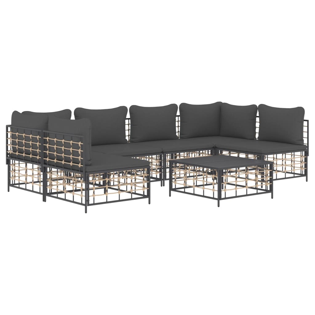 vidaXL 7 Piece Patio Lounge Set with Cushions Anthracite Poly Rattan-1