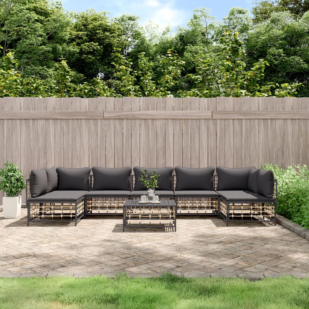 vidaXL 8 Piece Patio Lounge Set with Cushions Anthracite Poly Rattan-0