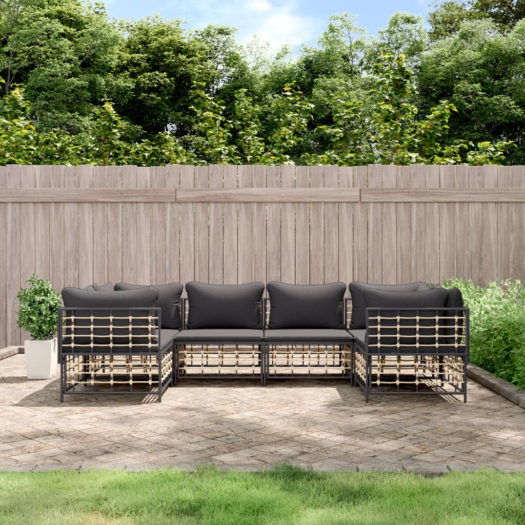 vidaXL 6 Piece Patio Lounge Set with Cushions Anthracite Poly Rattan-0