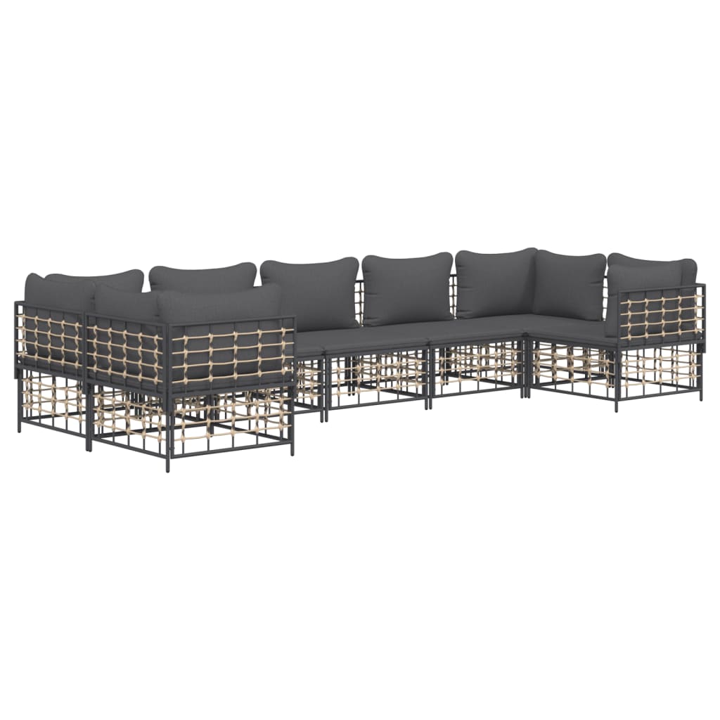 vidaXL 7 Piece Patio Lounge Set with Cushions Anthracite Poly Rattan-1