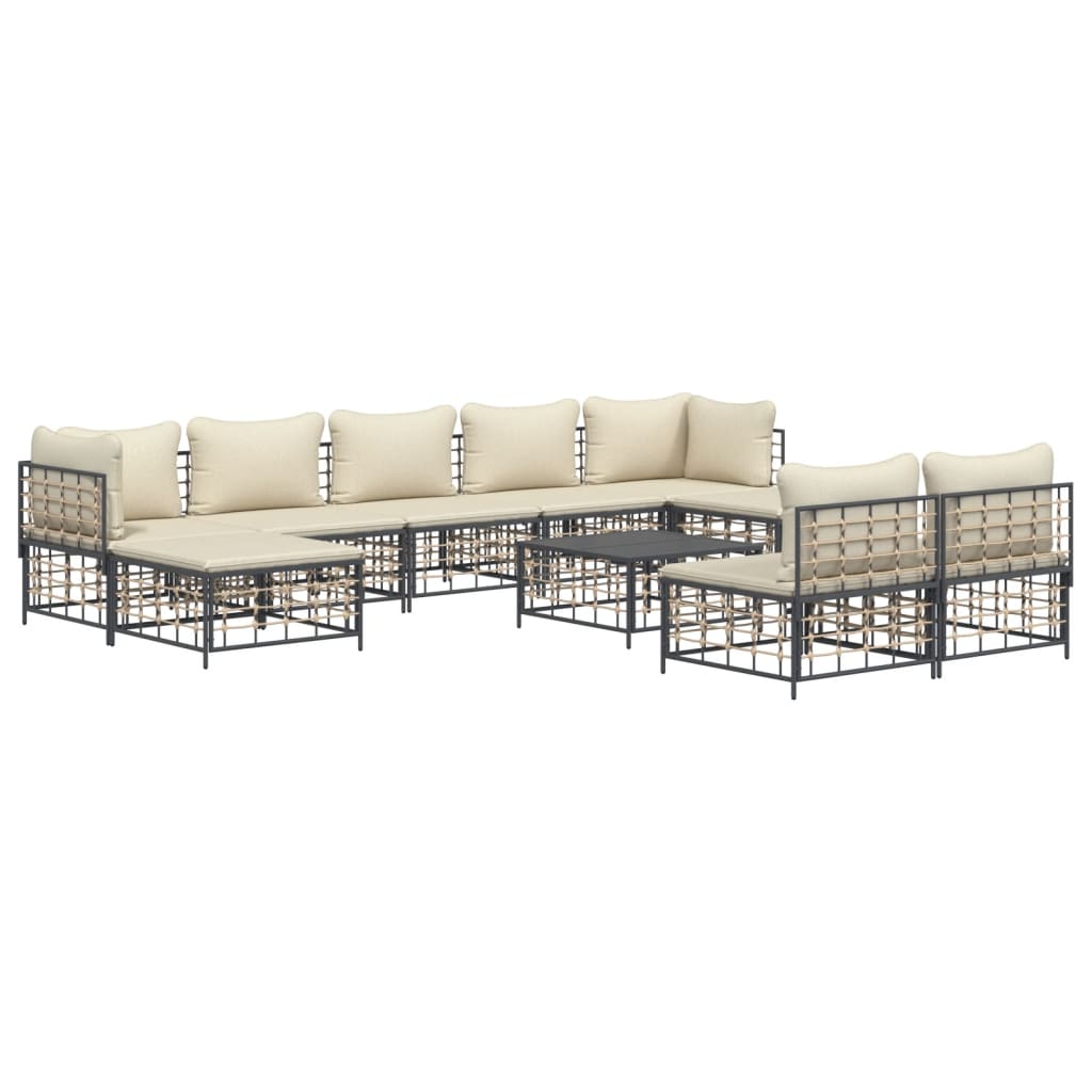 vidaXL Patio Furniture Set 10 Piece Sectional Sofa with Cushions Poly Rattan-0