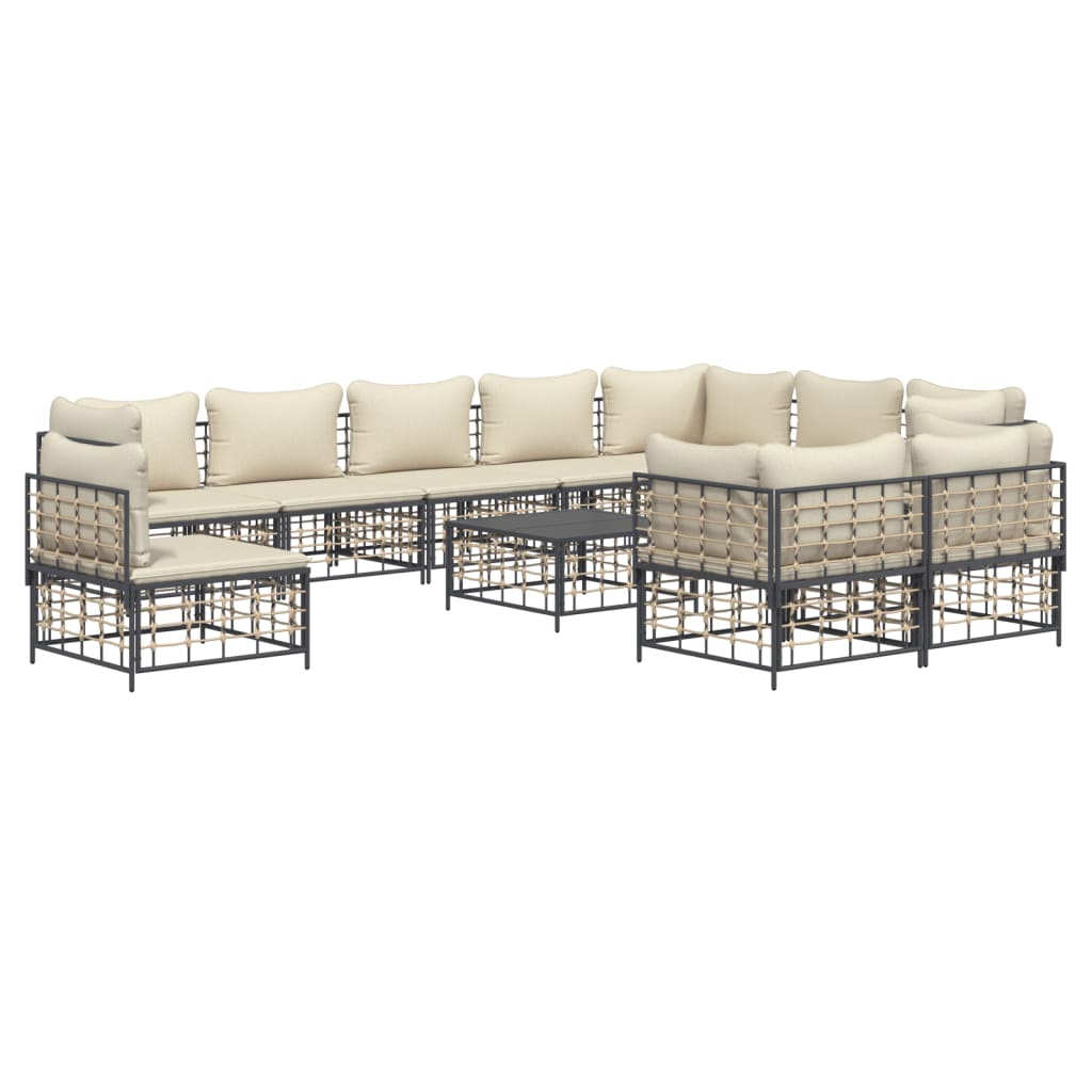 vidaXL Patio Furniture Set 11 Piece Sectional Sofa with Cushions Poly Rattan-1