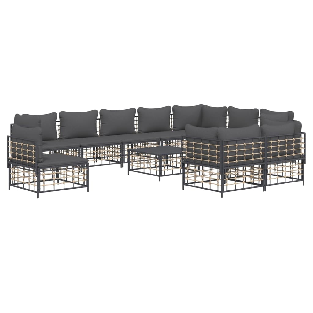 vidaXL Patio Furniture Set 11 Piece Sectional Sofa with Cushions Poly Rattan-3