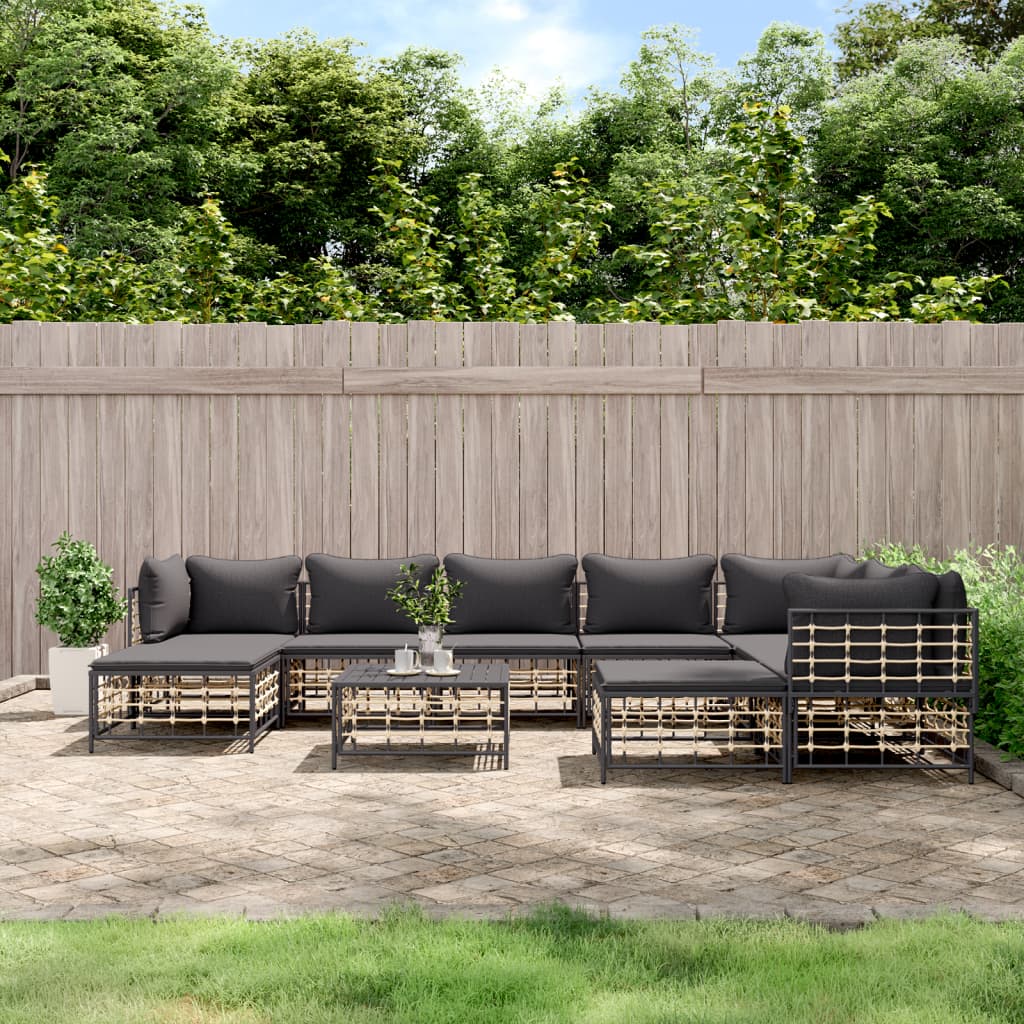 vidaXL 10 Piece Patio Lounge Set with Cushions Anthracite Poly Rattan-6