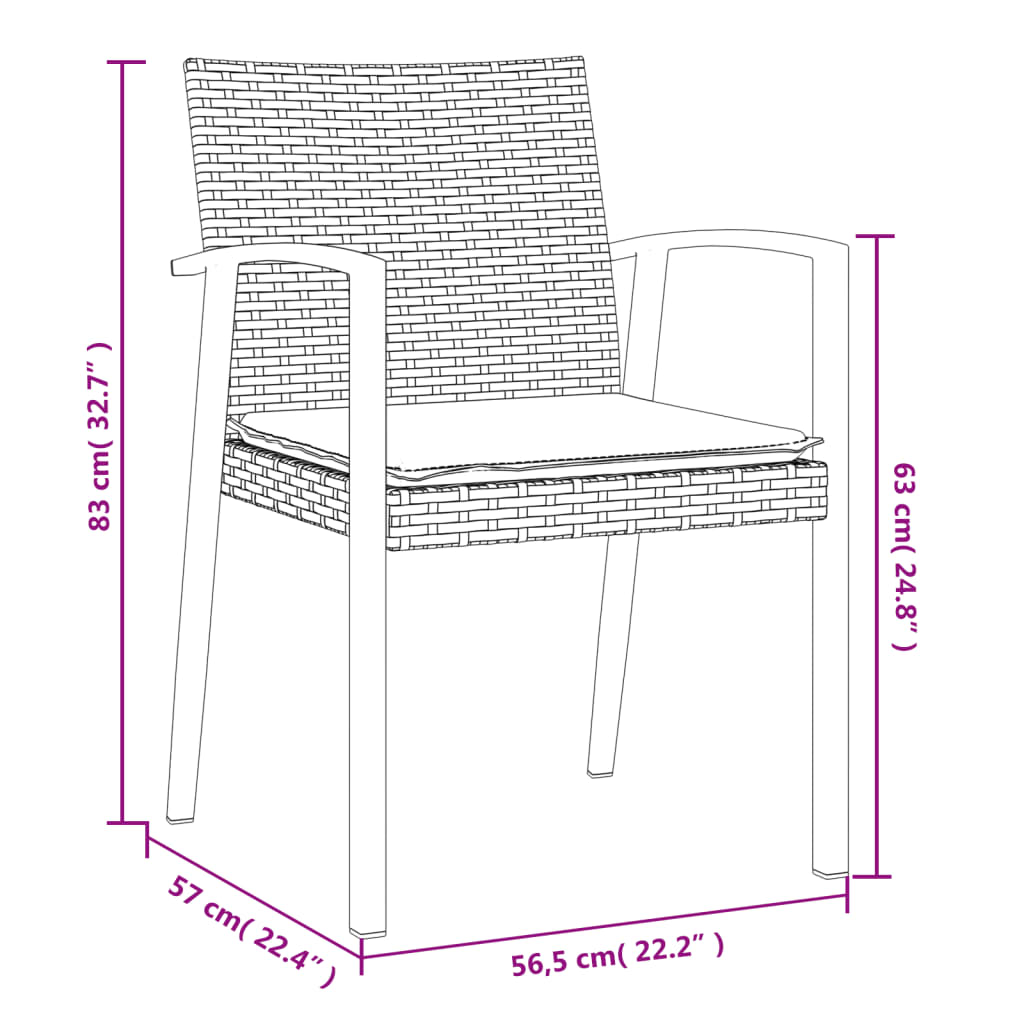 vidaXL Patio Chair Outdoor Seat with Cushions Patio Furniture Poly Rattan-43